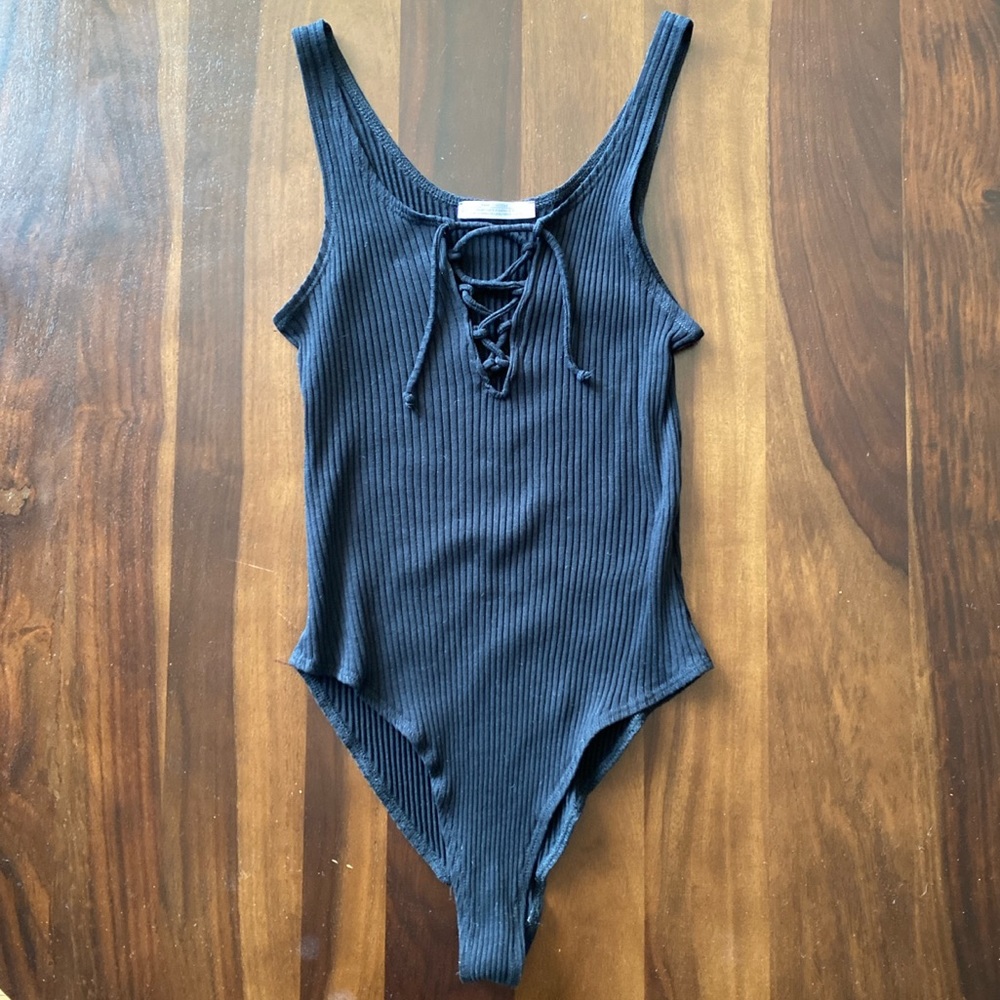ZARA Trafaluo Black Tie up front Bodysuit